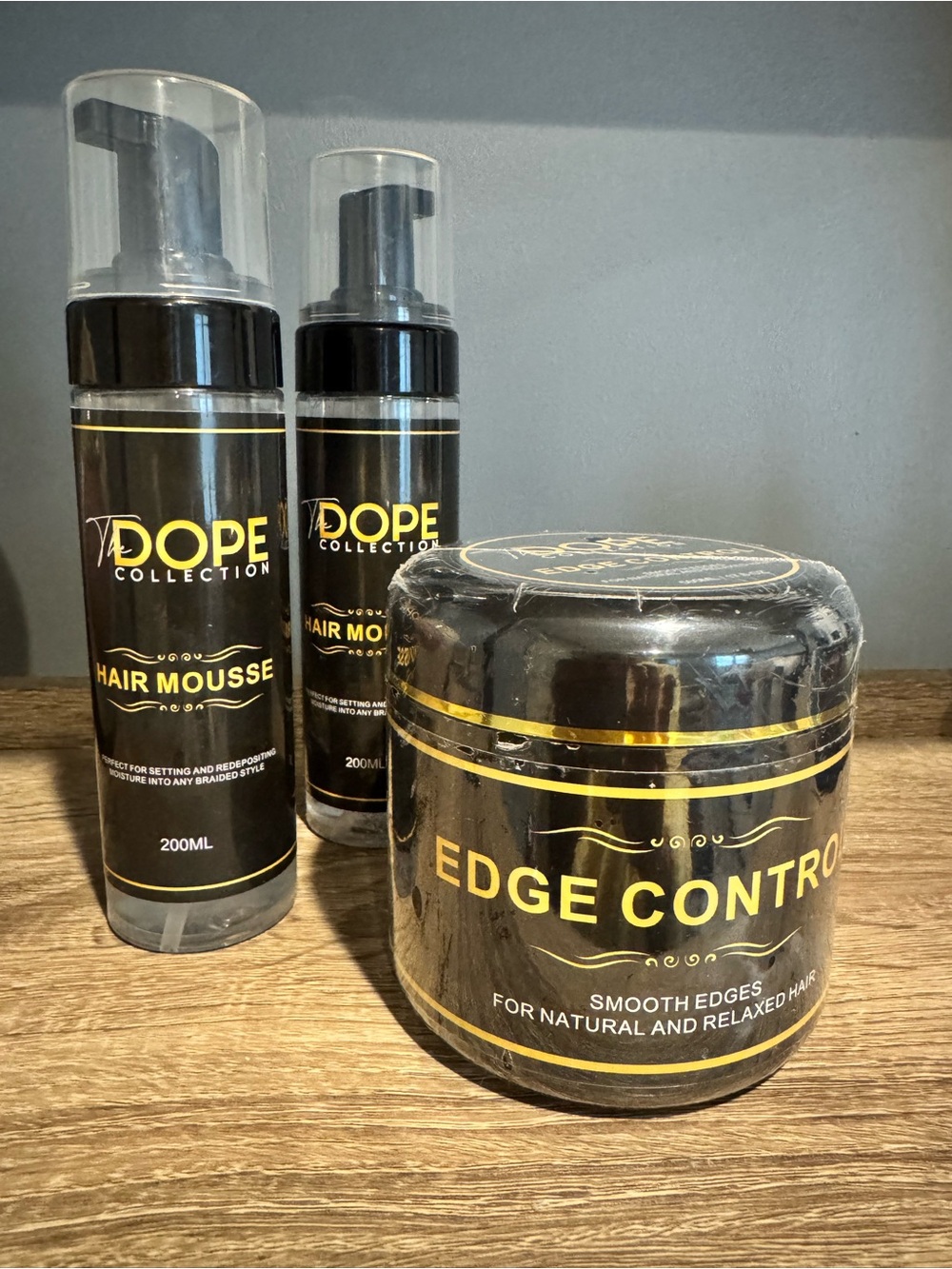 DOPE Black & Gold Hair Mousse and Edge Control Set